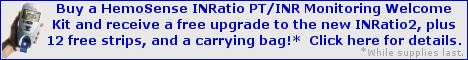 Buy a HemoSense INRatio PT/INR Monitoring Welcome Kit and receive 10 free strips and carry bag!