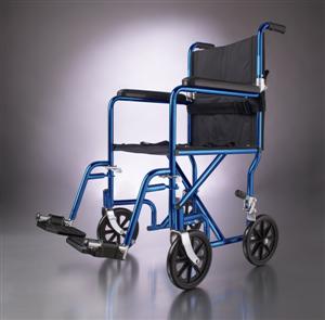 Excel Transport Wheelchair w/ Permanent Arms and Detachable Footrests (19", Blue)