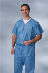 Disposable V-Neck Scrub Shirt Blue, Large (case of 30)