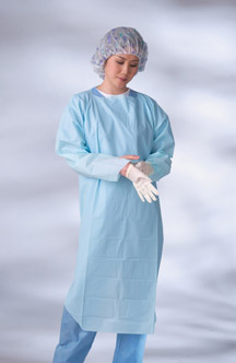 Thumbs Up Isolation Gown, Blue Poly w/ Thumb Loops, Regular (case of 75)
