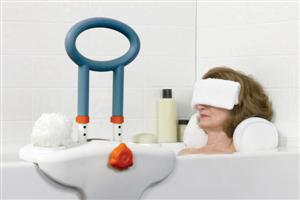 Drive Medical Michael Graves Clamp On Height Adjustable Tub Rail with Soft Cover Soap and Shampoo Dish