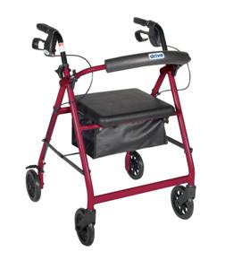 Drive Medical Rollator with Fold Up and Removable Back Support, Padded Seat, 6" Casters with Loop Locks
